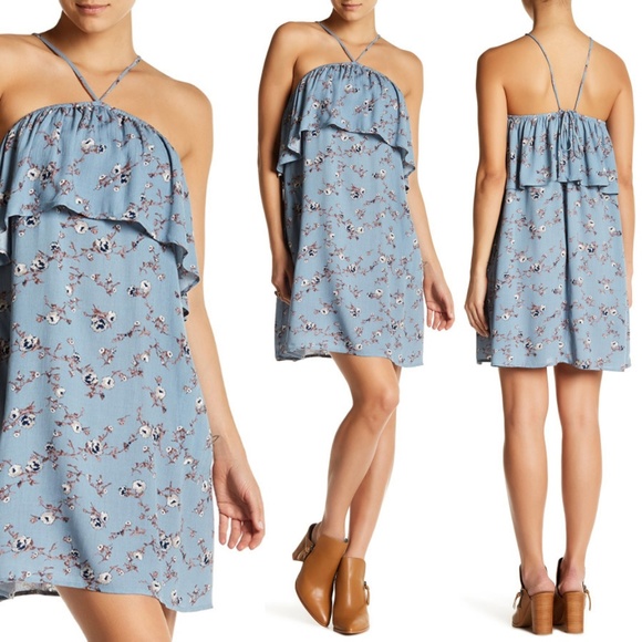 LUSH Dresses & Skirts - Last☝️ LUSH Blue Floral Ruffle Halter Pocket Dress